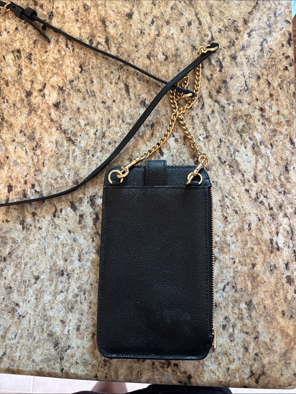 Coach Black Pebbled Leather Phone Crossbody with Gold Chain - Picture 2 of 4